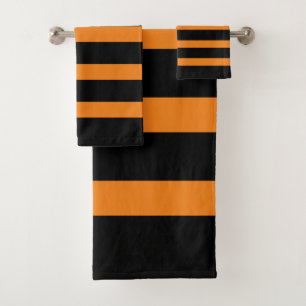 Zwart en oranje strepenpatroon bad handdoek