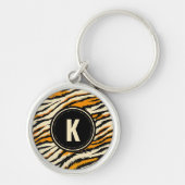 Zwart en oranje tijgerpatroon monogram sleutelhanger (Voorkant)