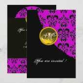 ZWART EN PAARS DAMAST MONOGRAM,gele topaas Kaart (Voorkant / Achterkant)