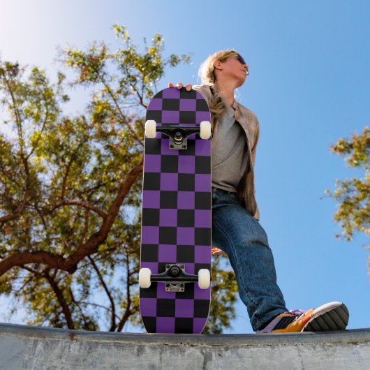 Zwart en paars geruit motief skateboard (Buiten 1)