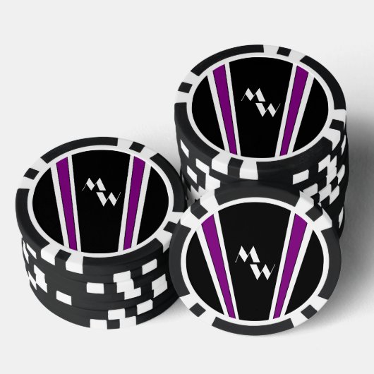Zwart en Paarse Art Deco Design Monogrammed Poker Chips (Opstapeling)