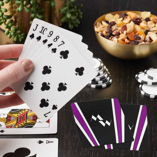 Zwart en Paarse Art Deco Design Monogrammed Pokerkaarten (Insitu)