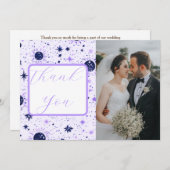 Zwart en Paarse Celestial Zon Maan Sterren Bruilof Bedankkaart (Voorkant / Achterkant)