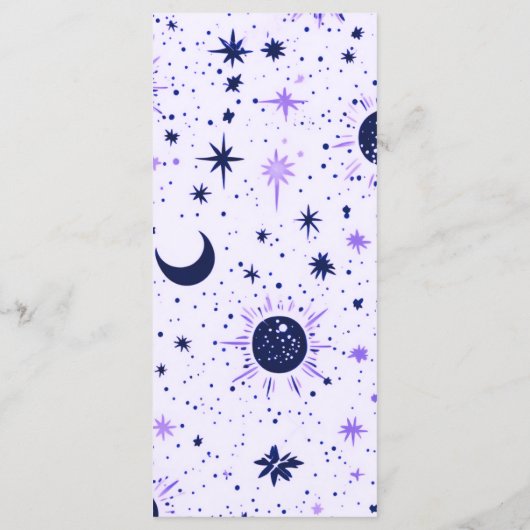 Zwart en Paarse Celestial Zon Maan Sterren Bruilof Menu (Achterkant)