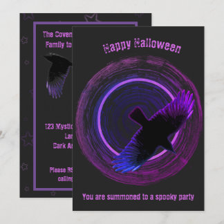 Zwart en Paarse Crow Halloween Kaart