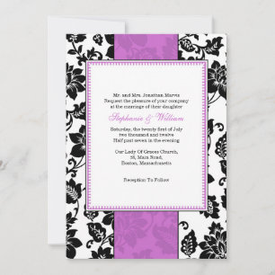Zwart en Paarse Damask bruiloft uitnodiging