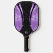 Zwart en Paarse Dynamic Stripes Damasks Pickleball Paddle (Achterkant)