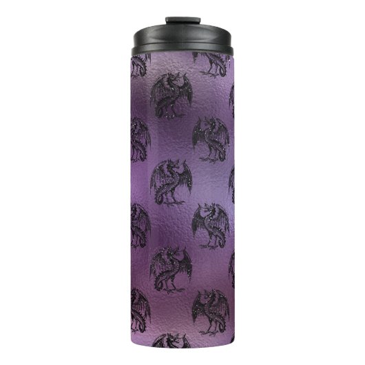  zwart en Paarse Glitter Dragon Pattern Thermosbeker (Voorkant)