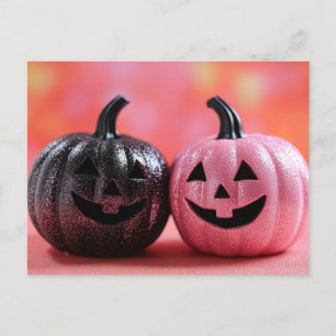 Zwart en Paarse Glitter Halloween Wenskaart Briefkaart