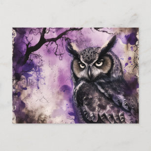Zwart en Paarse Gotische Uil Halloween Feestdagenkaart