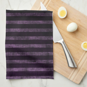 Zwart en Paarse Grunge Ombre Strepen Theedoek