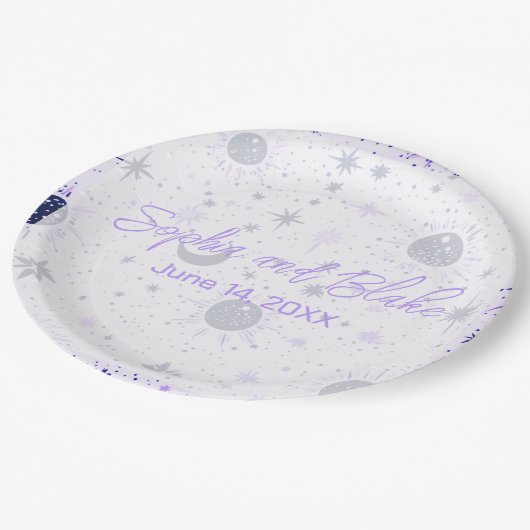 Zwart en Paarse hemelse bruiloft Papieren Bordje (Gekanteld)