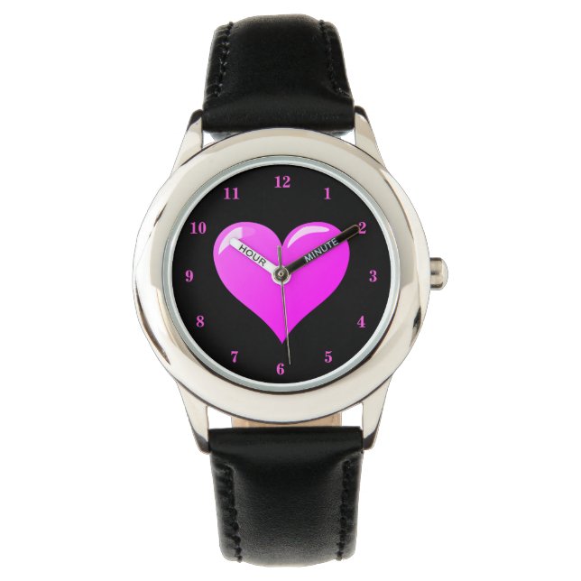 Zwart en Paarse horloge met hart (Voorkant)