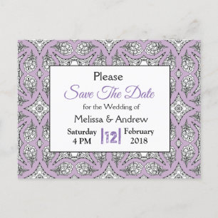 Zwart en Paarse Mandala Bruiloft Save the Date Aankondigingskaart