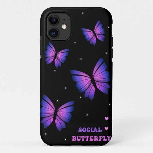 Zwart en paarse Vlinder Telefoonhoesje Case-Mate iPhone Case (Achterkant)