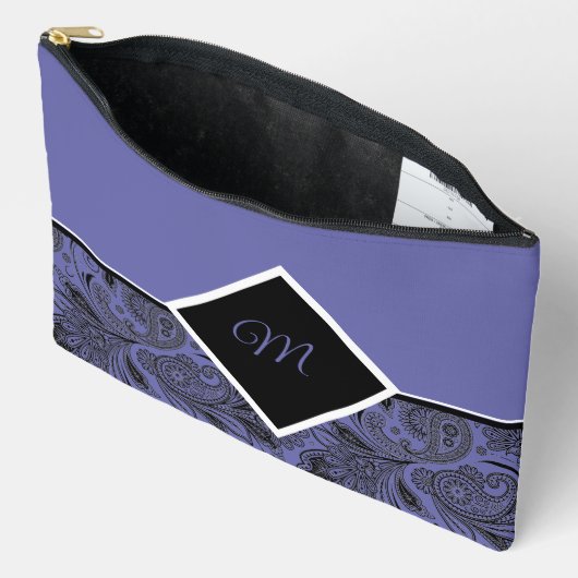 Zwart en peri paisley monogram etui (Open)