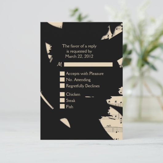 Zwart en Perzik Abstracte Muziek RSVP met Menu Keu (Staand voorkant)