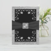 Zwart en Pieter Bloemen Monogrammed Uitnodiging (Staand voorkant)