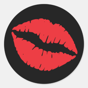 Zwart en Rode Lippenstift Afdruk Ronde Sticker