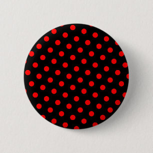Zwart en rode polka stippen ronde button 5,7 cm