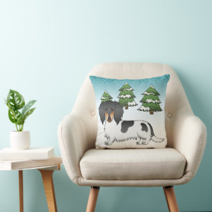 Zwart En Roestbruine Langharige Dachshund Met Vlek Kussen
