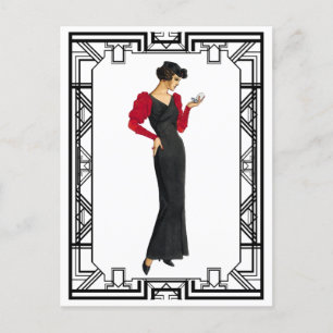  zwart en rood, 1930's Evening Gown Briefkaart