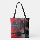 Zwart en rood, abstract, schilderend, geometrisch draagtas (Achterkant)