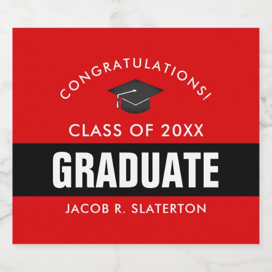 Zwart en rood Afstuderen, speciaal aangepast Likeurfles Etiket (Enkel label)