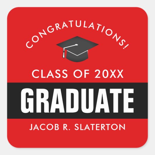 Zwart en rood Afstuderen, speciaal aangepast Vierkante Sticker (Voorkant)