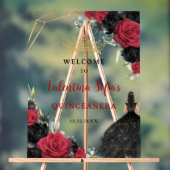 Zwart en rood Bloemen Prinses Quinceañera Welkom Acryl Bord (Neutraal)