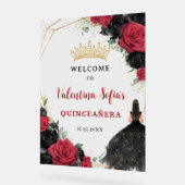 Zwart en rood Bloemen Prinses Quinceañera Welkom Acryl Bord (Hoek)