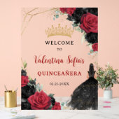 Zwart en rood Bloemen Prinses Quinceañera Welkom Acryl Bord (Huwelijk)