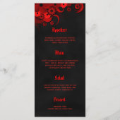 Zwart en Rood Bloemenbruiloft Diner Menu Kaarten (Achterkant)