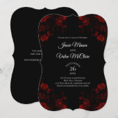 Zwart en rood bloemmotief Elegante Gotische Bruilo Kaart (Voorkant / Achterkant)