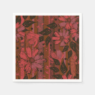 Zwart en rood bloemmotief. servet