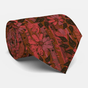 Zwart en rood bloemmotief. stropdas