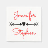 Zwart en rood bruiloft hart & liefde pijlen servet (Voorkant)