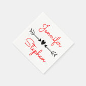 Zwart en rood bruiloft hart & liefde pijlen servet (Hoek)