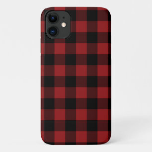 Zwart en Rood Buffalo Plaid Check iPhone Case