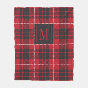 Zwart en rood buffel geruite patroon monogram fleece deken