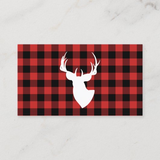 Zwart en Rood Buffel Plaid Buck Silhouet Visitekaartje (Voorkant)
