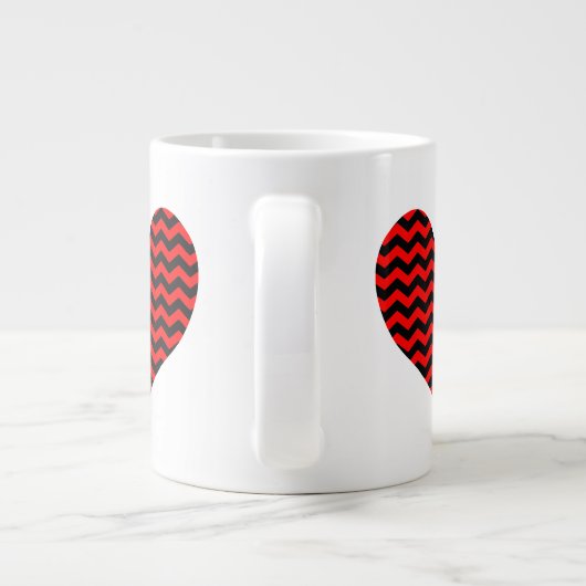 Zwart en rood Chevron hart Extra Grote Mok (Achterkant)