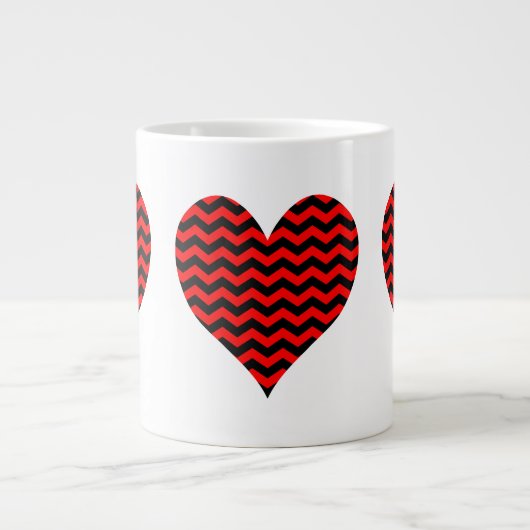 Zwart en rood Chevron hart Extra Grote Mok (Voorkant)