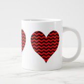 Zwart en rood Chevron hart Extra Grote Mok (Rechts)