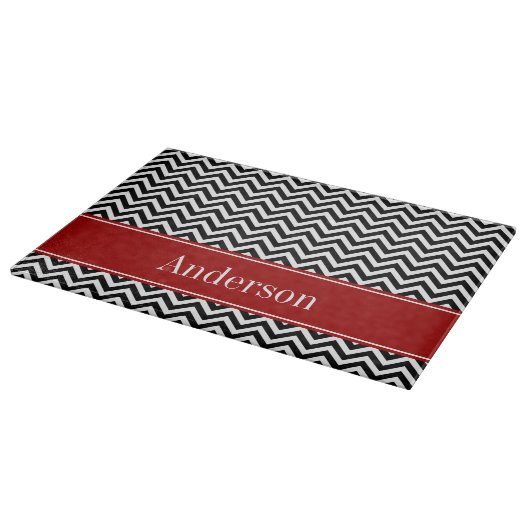 Zwart en rood Chevron Pattern, gepersonaliseerd Snijplank (Hoek)