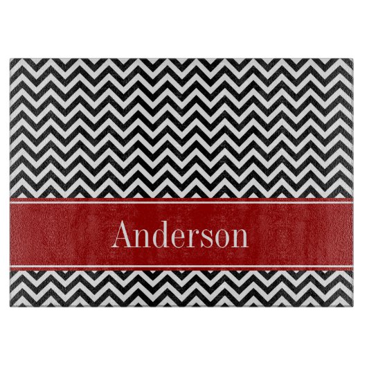 Zwart en rood Chevron Pattern, gepersonaliseerd Snijplank (Voorkant)