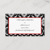 Zwart en rood Damask bruiloft receptie Kaarten (Achterkant)