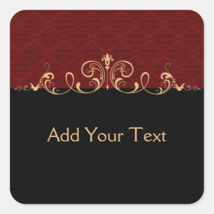 Zwart en rood Damask Gold Scroll Vierkante Sticker