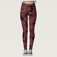 Zwart en rood dames schedel leggings