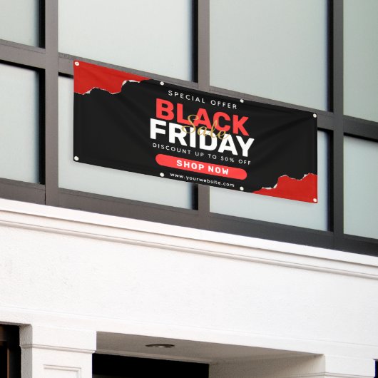 Zwart en rood eenvoudig Black Friday Sale-banner Spandoek (Buitenkant Gebouw)